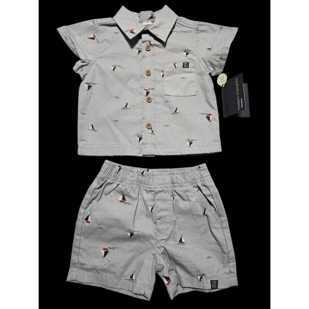 New‎ Modern Moments Gerber Baby Boys 12 Months Blue Sailboats Cotton Short Set
